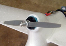 Close-up of propeller and the upgraded brushless motor
